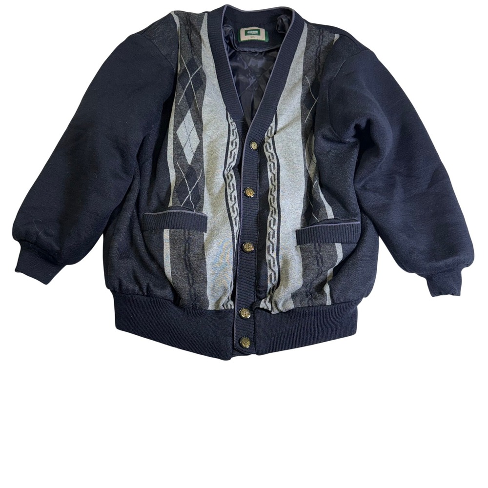 Oxford Authentic Cardigan Jacket Mens XXL Navy Blue  90s Vintage Argyle